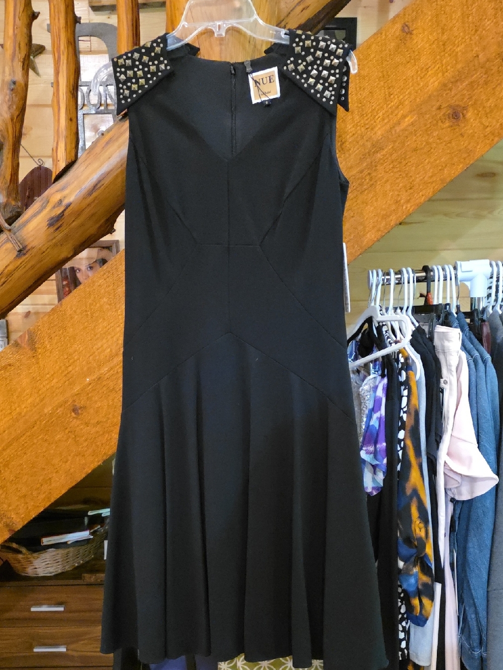 Nue by Shani Black Sleeveless Midi Dress with Studded Shoulder Detail